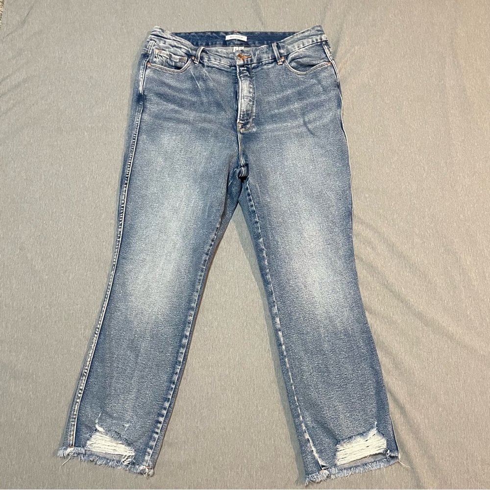 Good American Good Curve Straight Fray Hem Jeans Size 16 Medium Blue High Rise - Picture 2 of 14
